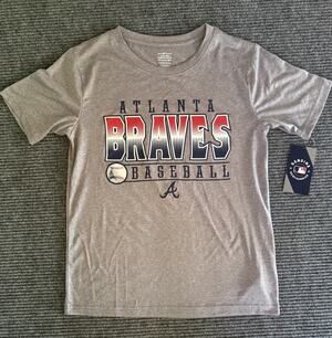 Atlanta Braves Youth T-Shirt Boys Size L 12/14 Gray MLB Baseball Graphic Tee NWT